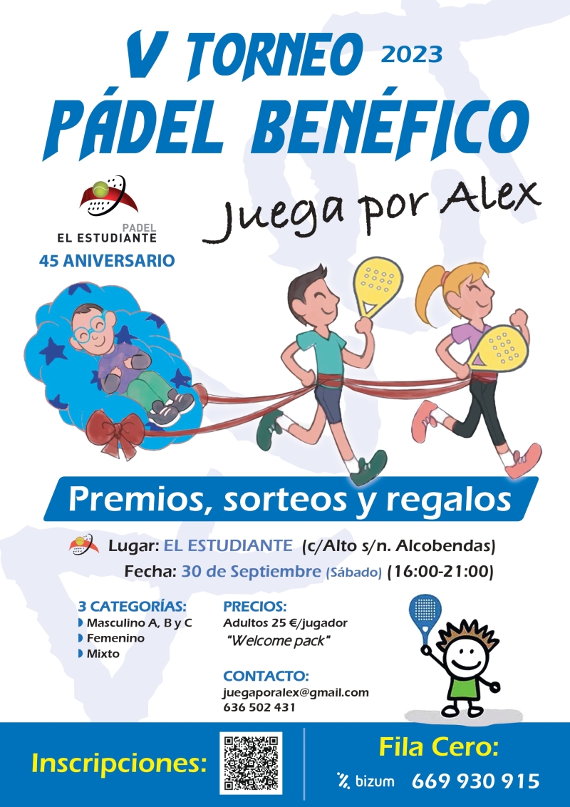 V TORNEO PÁDEL BENÉFICO JUEGA POR ÁLEX - Inscríbete